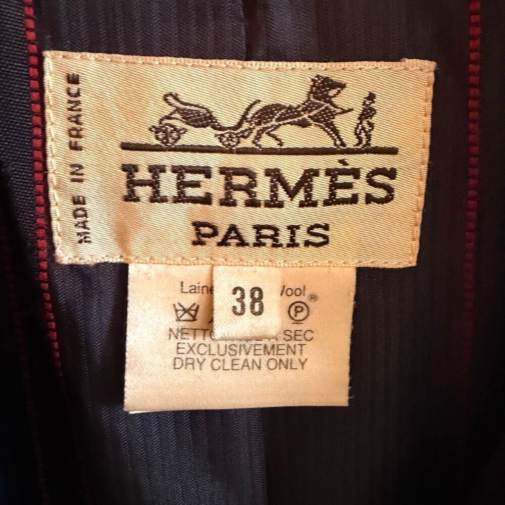 Hermès Paris Vintage Y2K Women’s Navy Pinstripe Wool Coat Blazer SZ EU 38 / US 6 - Picture 9 of 15